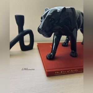 Vintage Glossy Black Panther Resin Statue | Sleek Mid-Century Inspired Decor